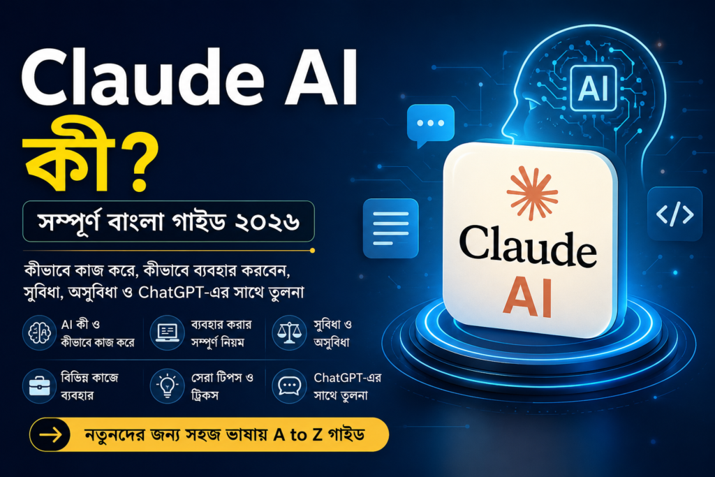 Claude AI কী, কীভাবে কাজ করে, কীভাবে ব্যবহার করবেন, সুবিধা, অসুবিধা এবং ChatGPT-এর সাথে তুলনা নিয়ে ২০২৬ সালের সম্পূর্ণ বাংলা গাইড