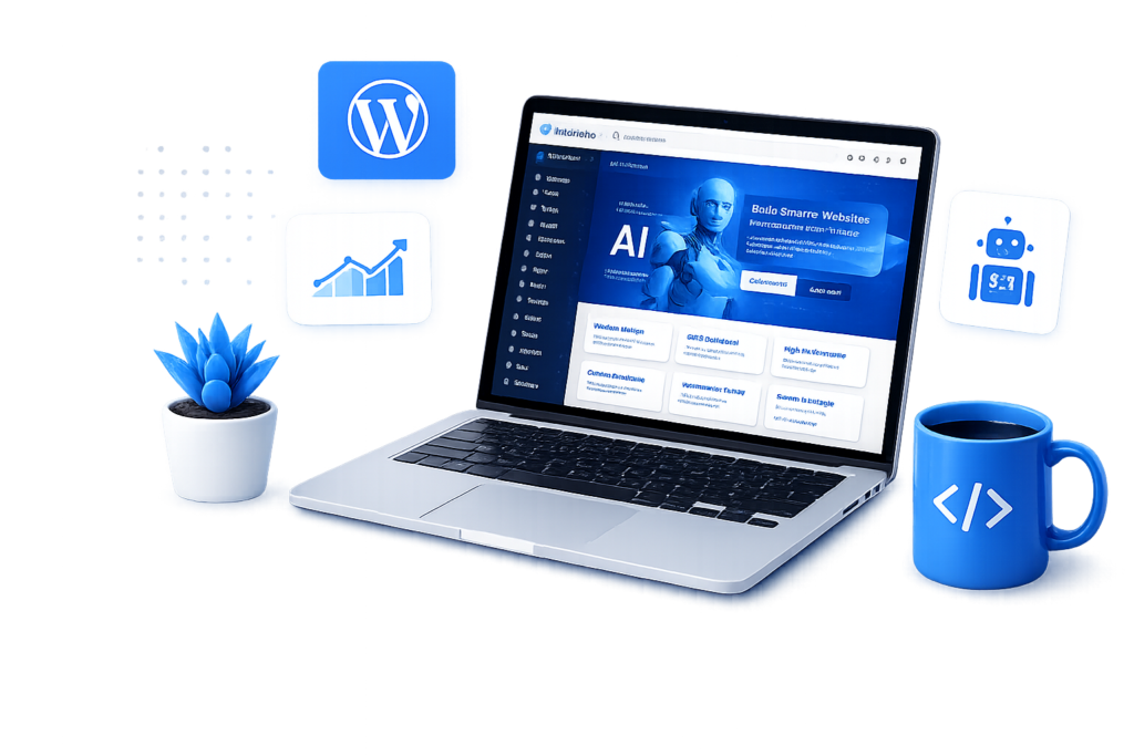 WordPress AI web design laptop illustration for InfoPicko