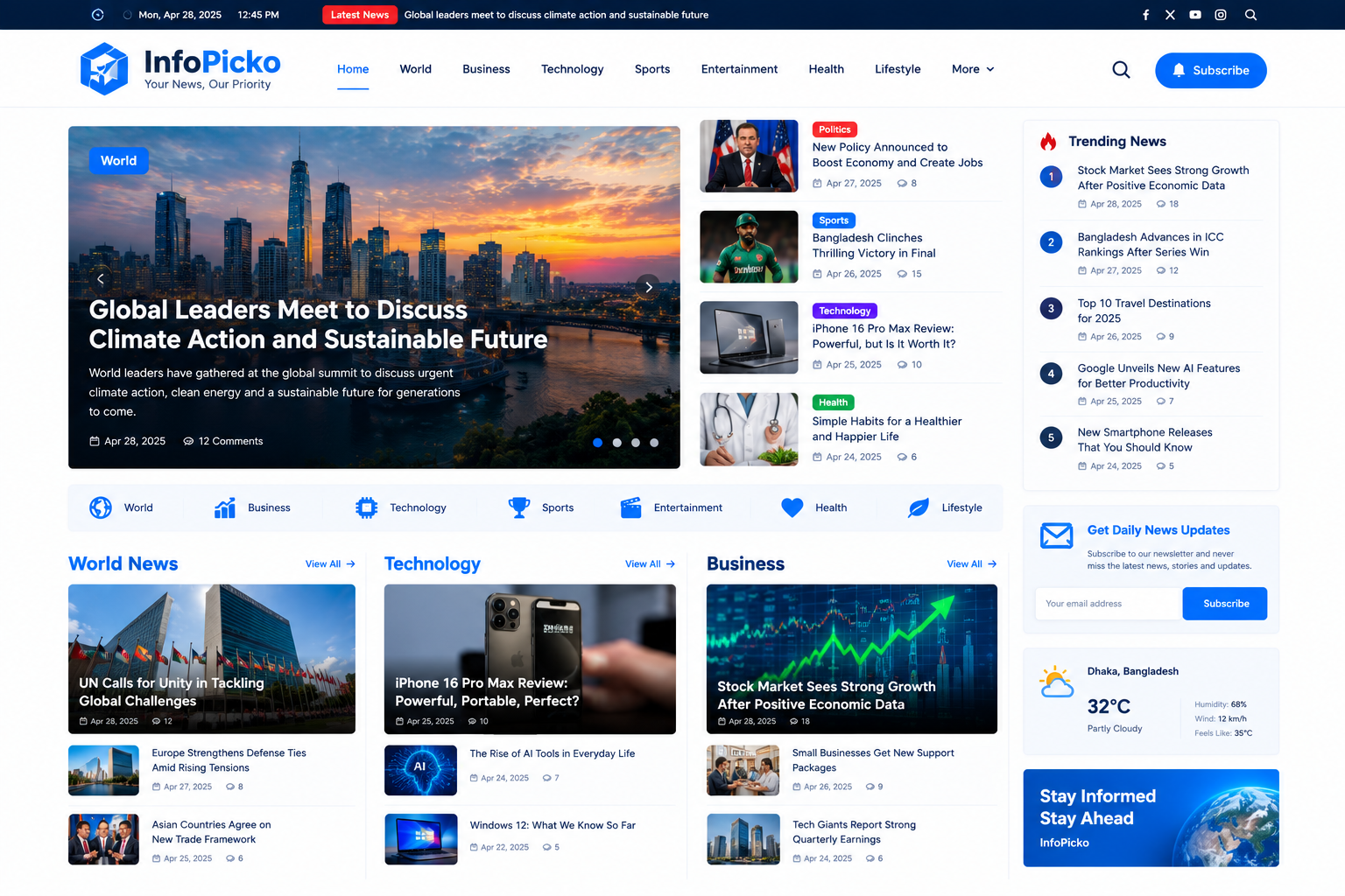 InfoPicko modern news portal website design demo