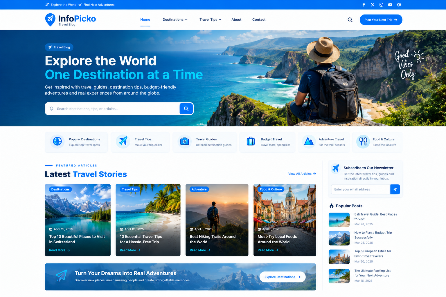 InfoPicko travel blog website design demo
